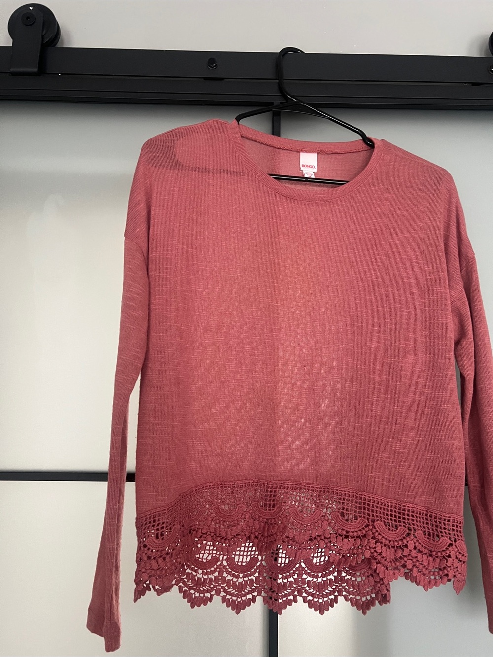 BONGO Long Sleeve Crochet-Hem Top - Rose